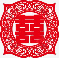 中国风线框红色结婚剪纸帖高清图片