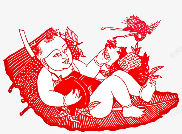 乘凉的小孩png免抠素材_新图网 https://ixintu.com 中华艺术 传统文化 儿童 创意 剪纸 小孩 男孩 红色 装饰图案