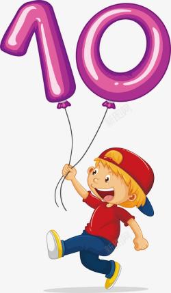 卡通数字拿着数字10气球的男孩高清图片