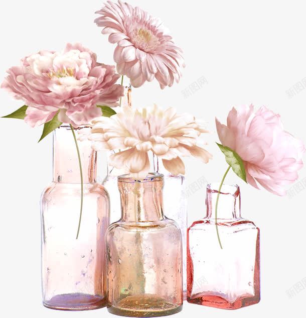 好看的花瓶png免抠素材_新图网 https://ixintu.com 玻璃瓶 粉色花朵 花瓶 菊花 装饰物品