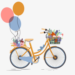 彩色交通工具手绘自行车与气球矢量图高清图片