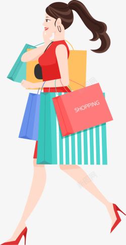 红色礼服衣服购物中的女人高清图片