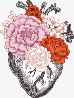手绘彩色花卉心脏素材
