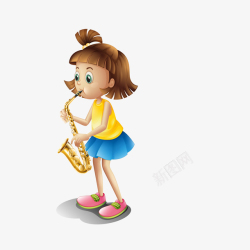 儿童乐器现场表演卡通吹萨克斯的女孩高清图片