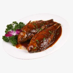 私房菜菜品产品实物酱汁红烧鲫鱼高清图片
