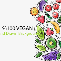 素食标签彩绘纯素食主义水果和蔬菜矢量图高清图片