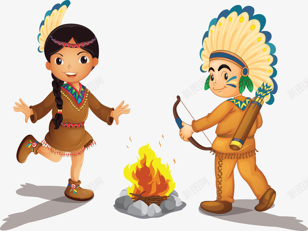庆祝节日的印第安人png免抠素材_新图网 https://ixintu.com 印第安人 印第安人插画 矢量png 篝火 篝火派对 节日 跳舞的人