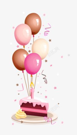 生日宴布置彩色气球与生日蛋糕卡通矢量图高清图片
