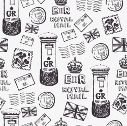 手绘英国邮票花纹素材