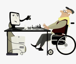 身心愉悦与电脑下棋的坐轮椅的人高清图片