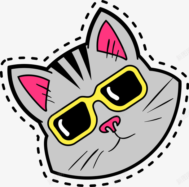 卡通炫酷的猫咪贴纸png免抠素材_新图网 https://ixintu.com 动物 卡通 宠物动物 猫咪 矢量图案 贴纸 酷