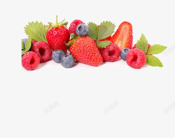 新鲜草莓png免抠素材_新图网 https://ixintu.com 免抠 其他类别 图片素材 新鲜 果实 果肉 树莓 水果 素材 绿叶 草莓 蓝莓 餐饮美食