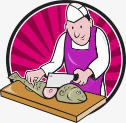 切鱼厨师磨刀切鱼卡通图高清图片