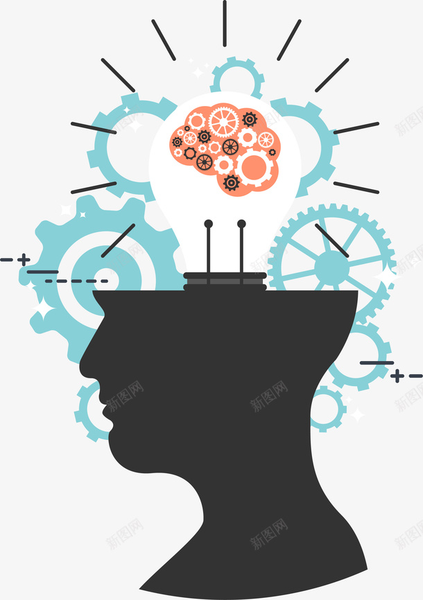 手绘扁平化头脑风暴png免抠素材_新图网 https://ixintu.com 思维逻辑 扁平化设计 数据 男士头像 知识爆炸