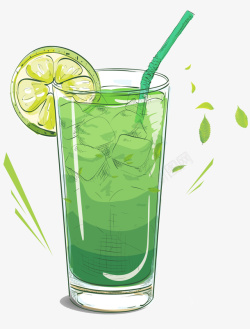 绿色柠檬汁绿色手绘美味柠檬水海报高清图片
