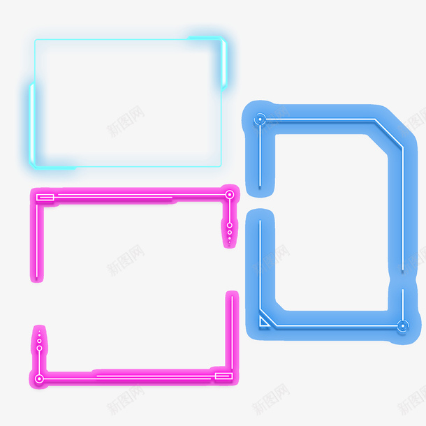 三个荧光棒装饰边框psd免抠素材_新图网 https://ixintu.com 三格边框 促销 方形边框 电商 粉色 荧光棒 蓝色 购物节