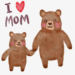 彩绘熊彩绘牵手的熊母子高清图片