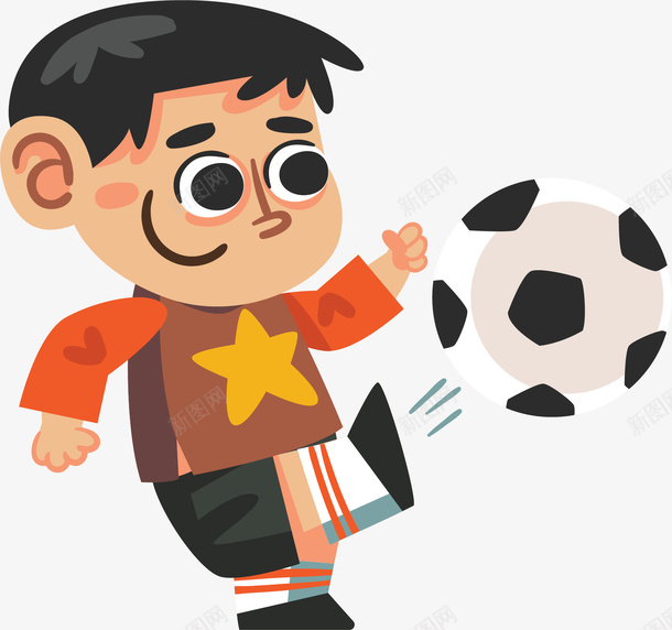 踢足球小男孩卡通png免抠素材_新图网 https://ixintu.com 儿童节 小男孩 插画风 玩耍 球星 踢足球