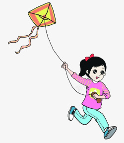 小孩春游放风筝的女孩素材