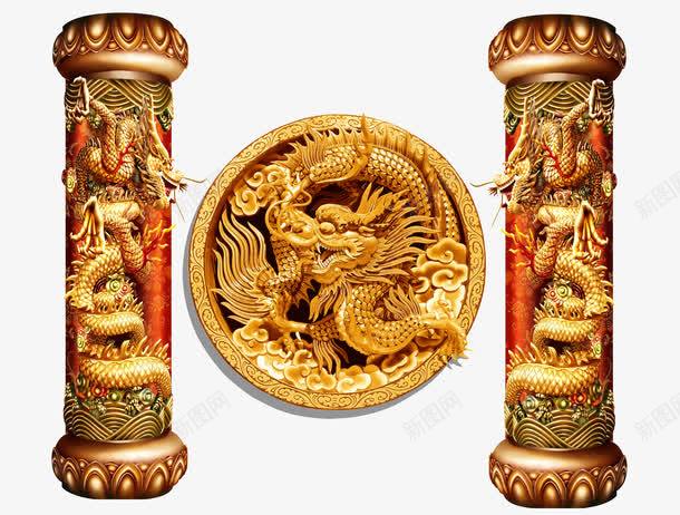 金龙圆柱png免抠素材_新图网 https://ixintu.com 中国风 建筑 柱子 金龙