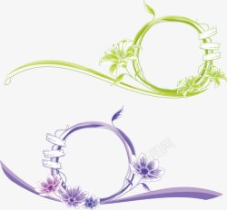 圆形法式绿色紫色圆形边框法式花纹高清图片