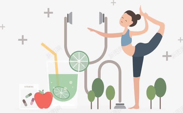 健康生活习惯png免抠素材_新图网 https://ixintu.com 关爱健康 瑜伽 矢量素材 规律作息 运动