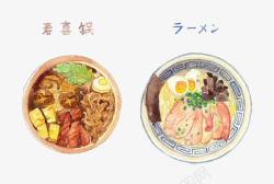 葱花香菜寿喜锅彩绘美食日式寿喜锅高清图片