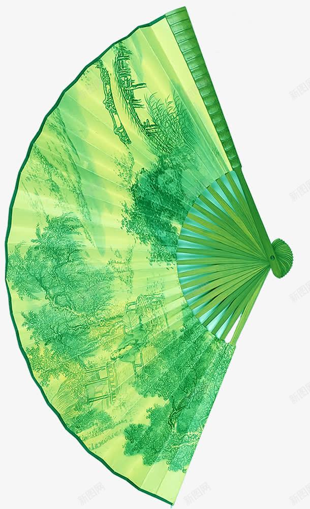 山水画绿色纸扇png免抠素材_新图网 https://ixintu.com 山水画 纸扇 绿色