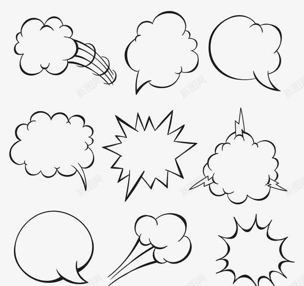 9款漫画风格语言气泡png免抠素材_新图网 https://ixintu.com 对话框 星星 炸弹 箭头 语言 语言气泡