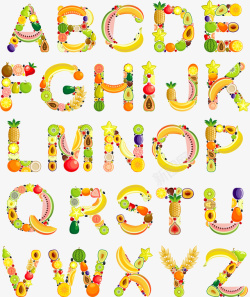 十六个水果艺术字矢量图高清图片