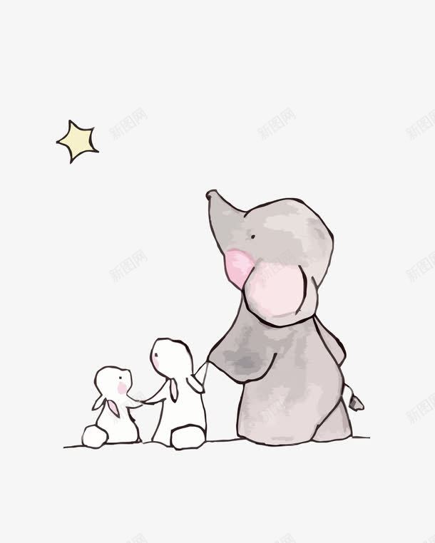 可爱大象和兔子png免抠素材_新图网 https://ixintu.com PNG PNG免费下载 PNG图片 兔子 卡通 大象 星星 水彩