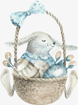 手绘刷彩蛋的兔子手绘兔子和花篮图高清图片