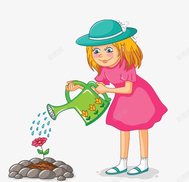 卡通小女孩浇花png免抠素材_新图网 https://ixintu.com 卡通 园艺 女孩 浇水 浇花 花卉 花洒 花洒喷水