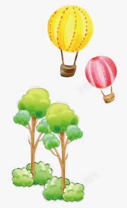 卡通树木热气球素材