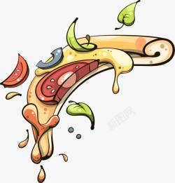 黑椒香肠披萨手绘黄色披萨高清图片