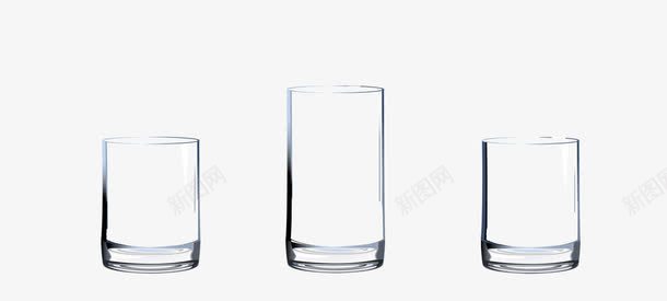 三支空的玻璃杯png免抠素材_新图网 https://ixintu.com 三个杯子 杯子 水杯 玻璃杯