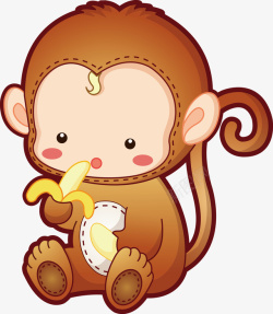 免抠儿童服装手绘卡通吃香蕉小猴子高清图片