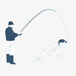 冰地卡通手绘男人冰地钓鱼高清图片