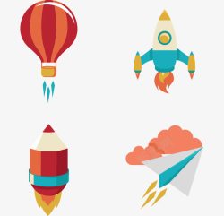分类扁平化热气球火箭纸飞机高清图片