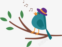 小鸟在树上唱歌树枝唱歌的小鸟矢量图高清图片