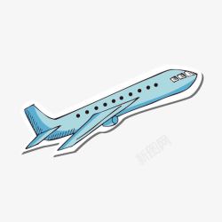 蓝色飞机印章蓝色手绘飞机卡通贴纸高清图片