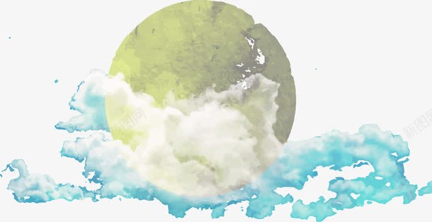 手绘水彩月亮png免抠素材_新图网 https://ixintu.com 云朵 手绘 插画 月亮 水彩
