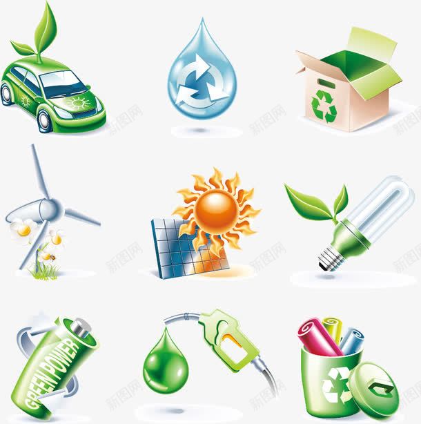 绿色环保标图标png_新图网 https://ixintu.com 太阳能 循环 新能源 新能源汽车 环保图标 电灯 绿色节能 风能