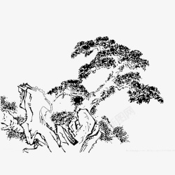 卡通灰色茂密树木茂密生长的古树手绘高清图片