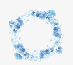 蓝色的花环蓝色手绘鲜花花圈背景高清图片
