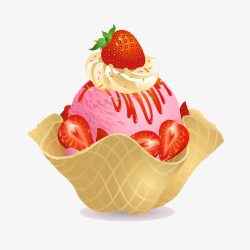 冰淇淋蛋卷奶牛草莓冰淇淋高清图片