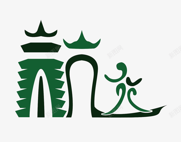 简约印象杭州雷峰塔logo图标png_新图网 https://ixintu.com 印象杭州 小清新 杭州雷峰塔 标志logo 简约风 绿色系