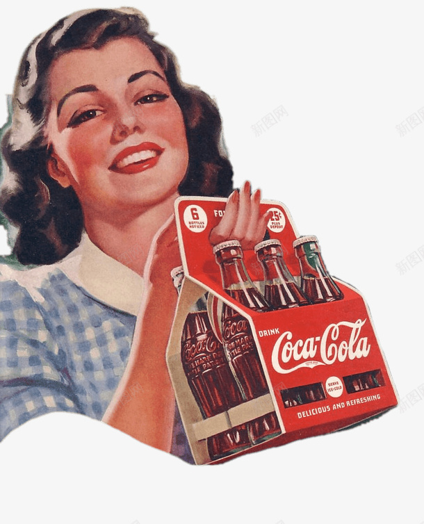 可乐海报png免抠素材_新图网 https://ixintu.com 可乐 可口可乐 复古 女人 宣传 手绘 海报