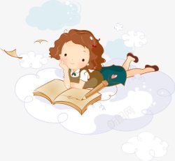读书思考读书的小女孩高清图片