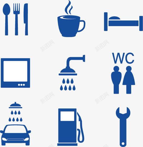 服务区图标png_新图网 https://ixintu.com 休息 加油 厕所 洗车 维修 蓝色图标 餐饮